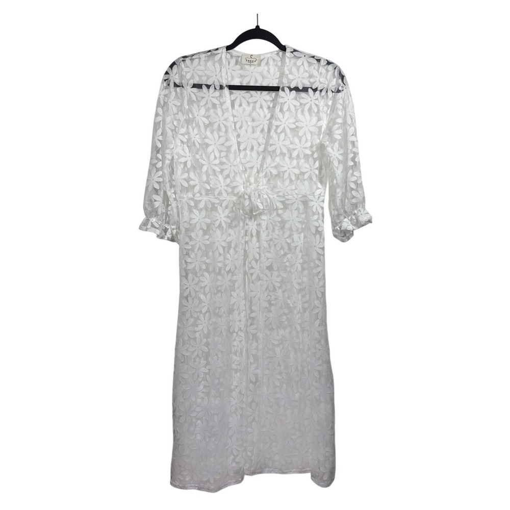 Ember Sheer‎ Open Front Lingerie Beach Cover Size Small White Hippie Sexy Fairy